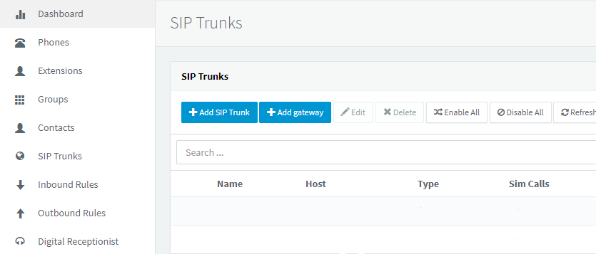 sip trunk aanmaken